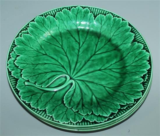Six Wedgwood green cabbage leaf plates